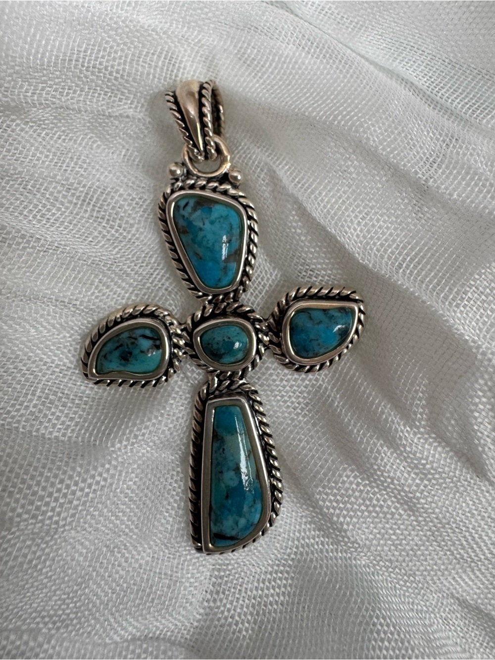 Barse Sterling Silver Turquoise Cross Pendant - Blue Stone Accent